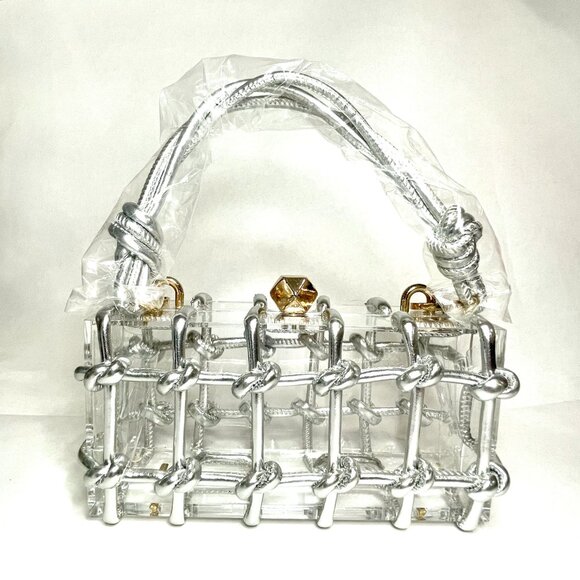 Acrylic Clutch/Crossbody Bag with silver knot design - Picture 7 of 14